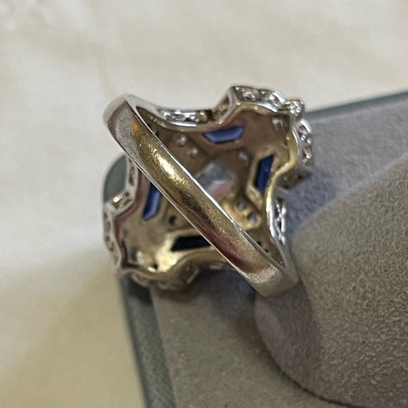 Ross Simons Art Deco 925 Sterling Silver Blue and Clear Cubic Zirconia 9.75 Ring - Picture 10 of 12